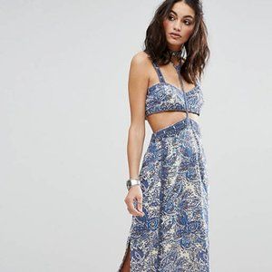 Free People Rapture Paisley Midi Dress Blue 6 New Unused